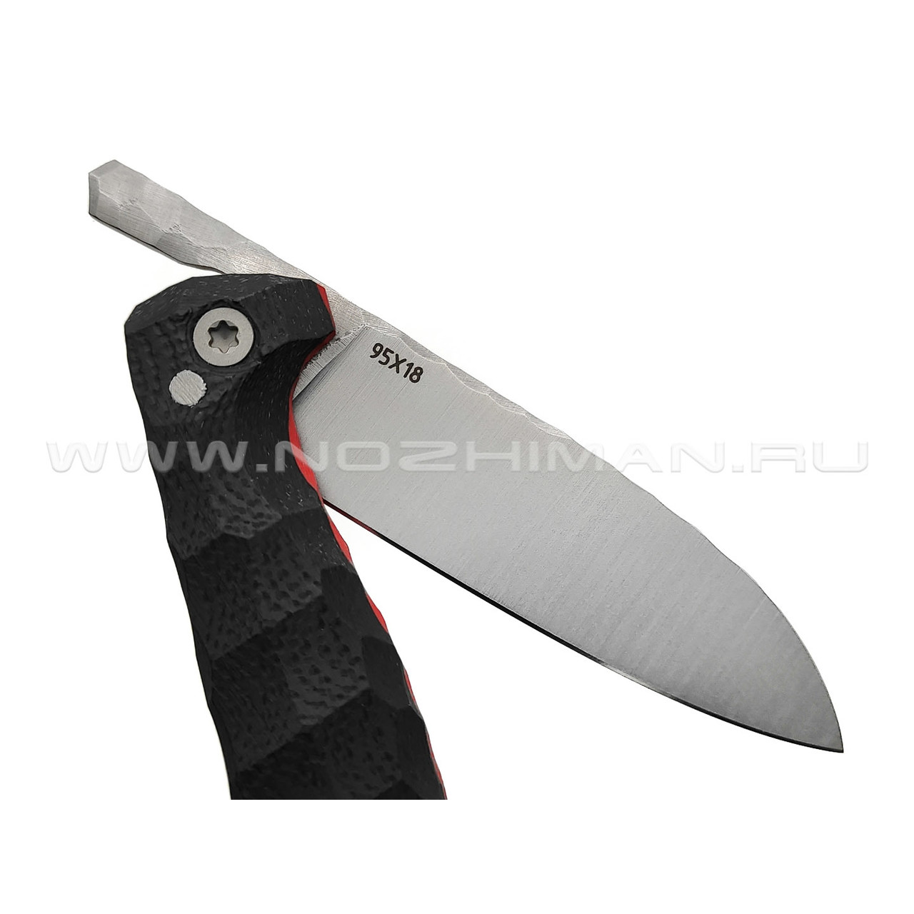 Андрей Кулаков малый фрикционный нож KUL070 сталь 95Х18, рукоять G10 black & red