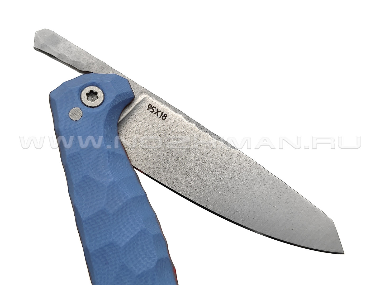 Андрей Кулаков малый фрикционный нож KUL077 сталь 95Х18, рукоять G10 blue & red