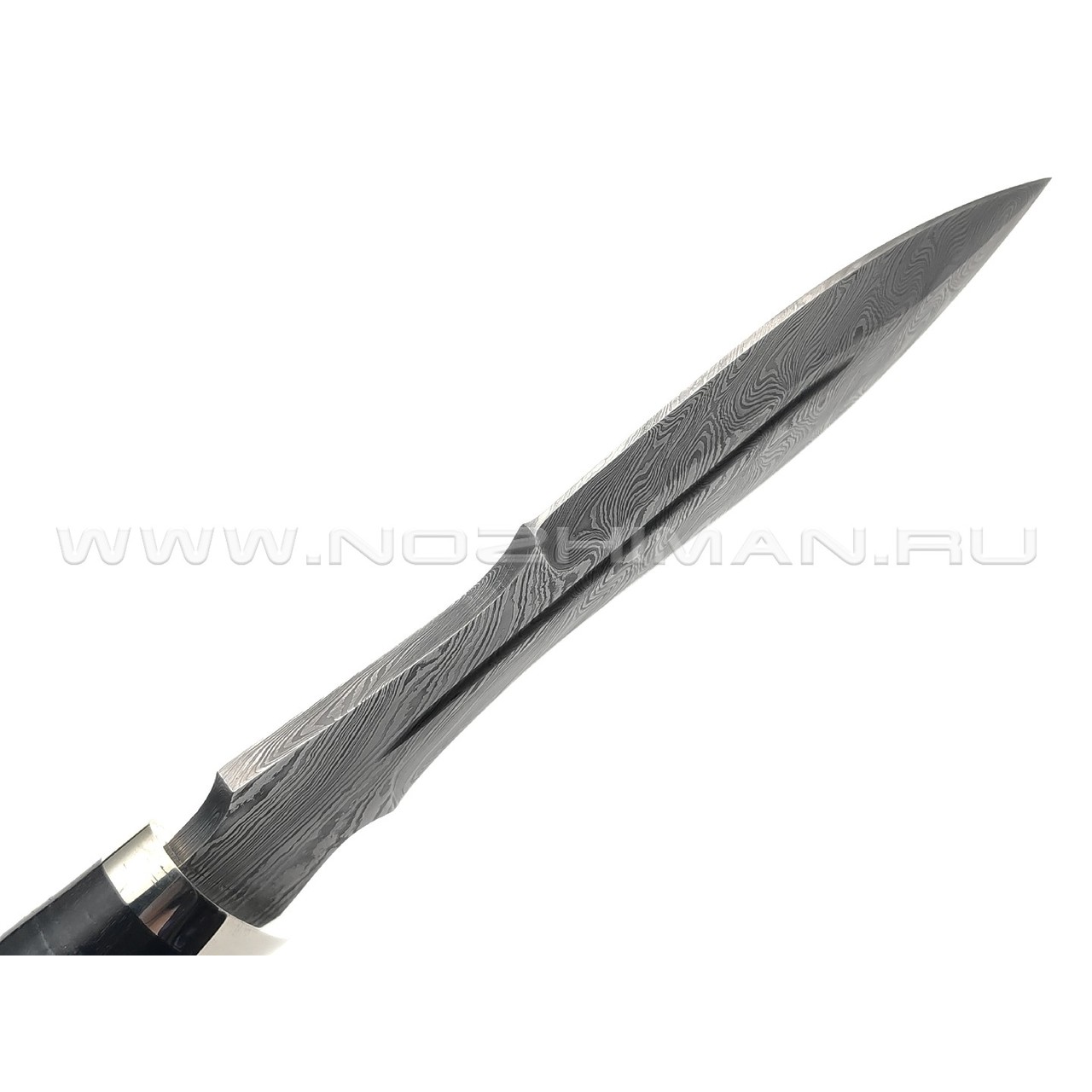 Платонов Д.Г. кованый нож Каратель сталь Дамаск, рукоять Наборная кожа, дерево граб, мельхиор