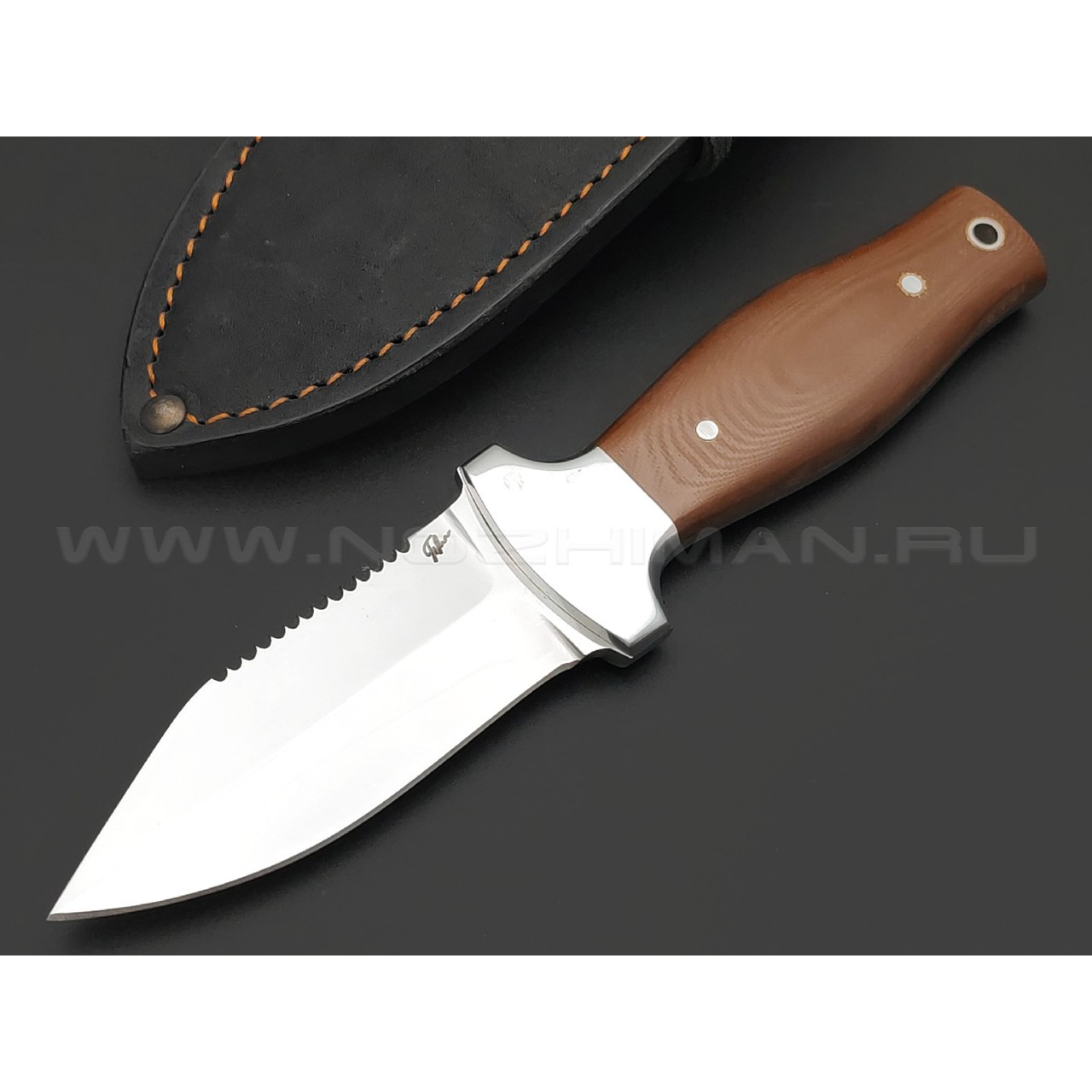 Платонов Д.Г. кованый нож Кинжал мини, сталь Х12МФ, рукоять G10 brown