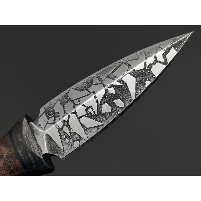 Волчий Век нож Кинжалойд EDC Custom сталь N690 WA травление "Битый Лёд", Рукоять дерево ясень, карбон