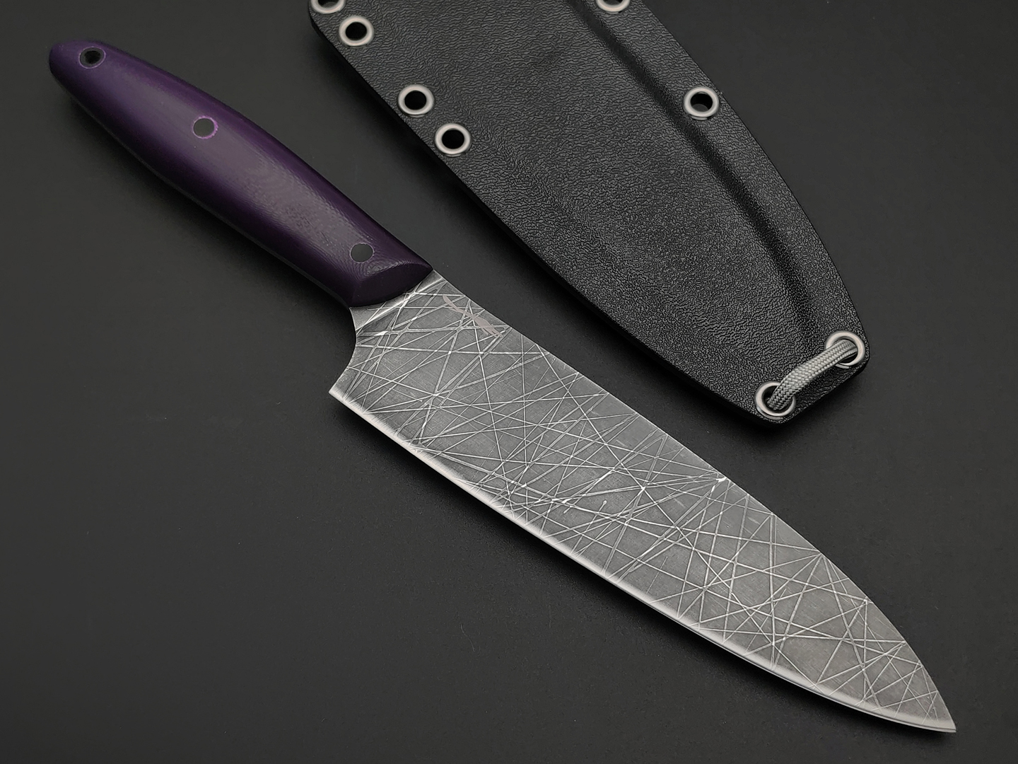Волчий Век кухонный нож Шеф Custom сталь N690 WA, Рукоять G10 purple, пины карбон