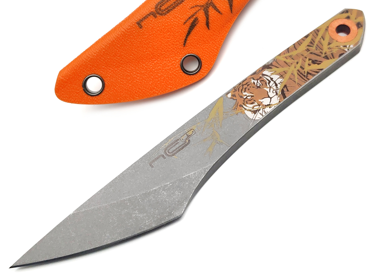 N.C.Custom киридаши KOI - TIGER сталь Aus-8 stonewash, kydex orange