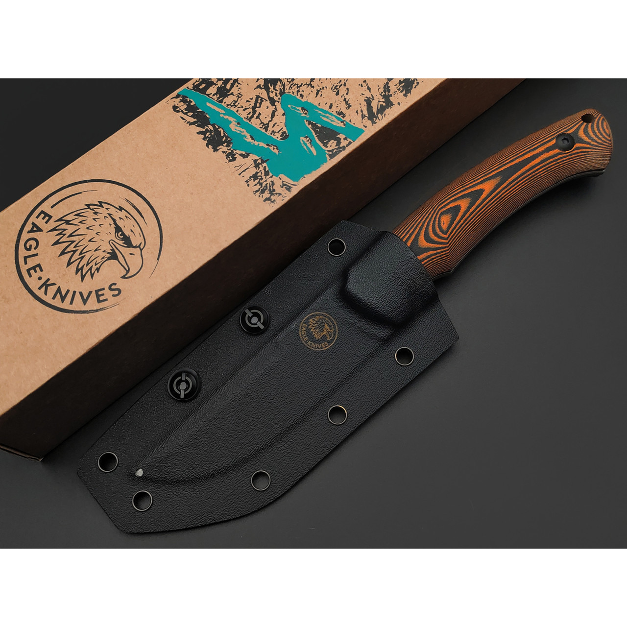 Eagle Knives нож Fisher 2 сталь Aus10Co стоунвош, рукоять G10 black & orange, ножны Kydex
