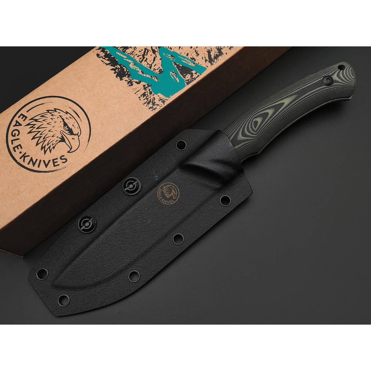 Eagle Knives нож Fisher 2 сталь Aus10Co стоунвош, рукоять G10 black & green, ножны Kydex
