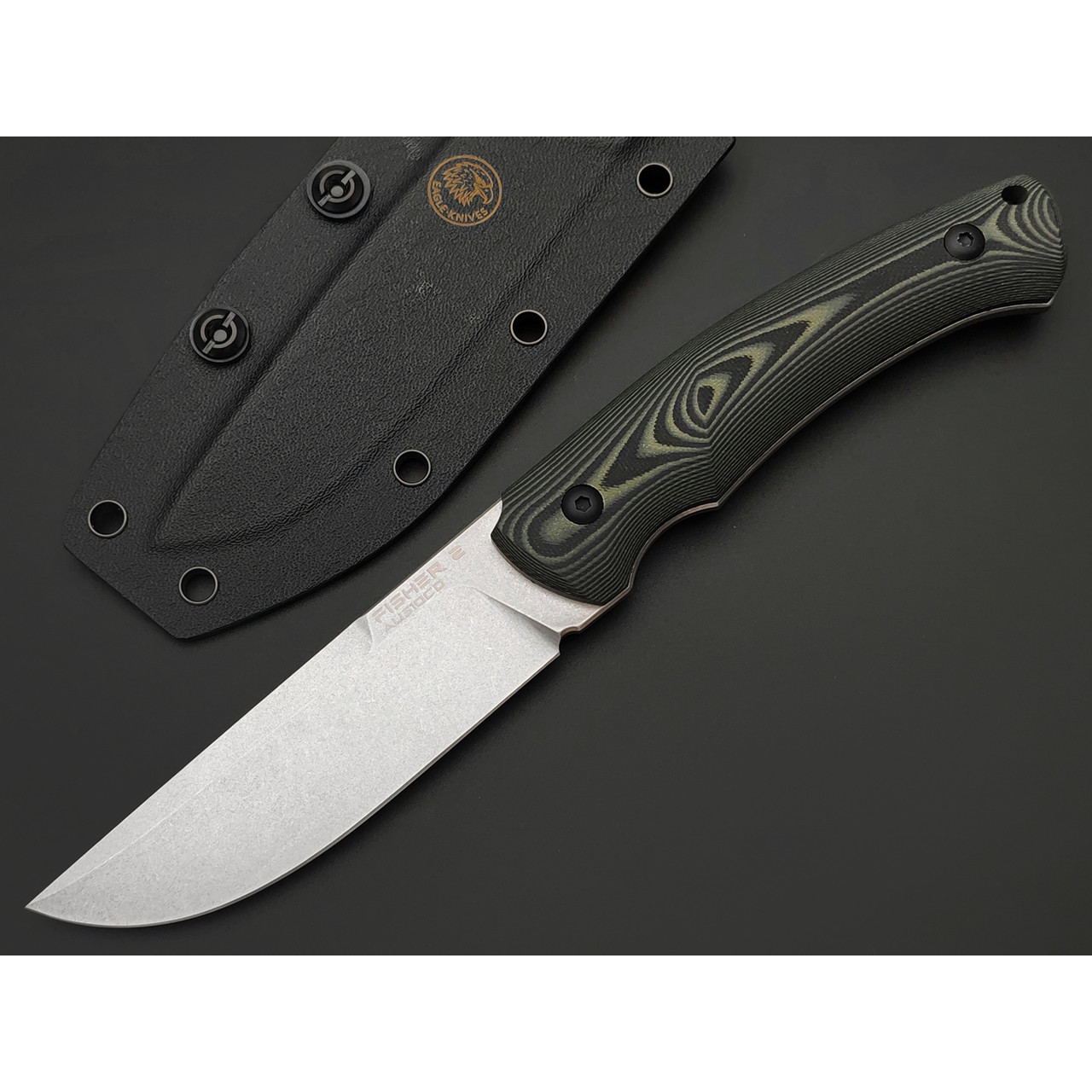 Eagle Knives нож Fisher 2 сталь Aus10Co стоунвош, рукоять G10 black & green, ножны Kydex