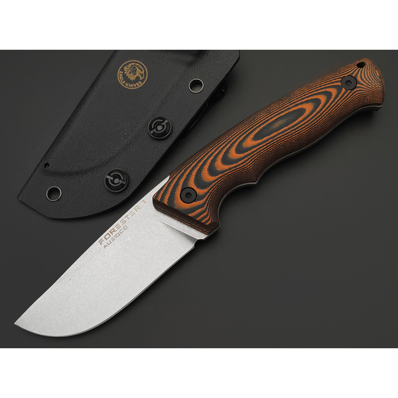 Eagle Knives нож Forester 1 сталь Aus10Co стоунвош, рукоять G10 black & orange, ножны Kydex
