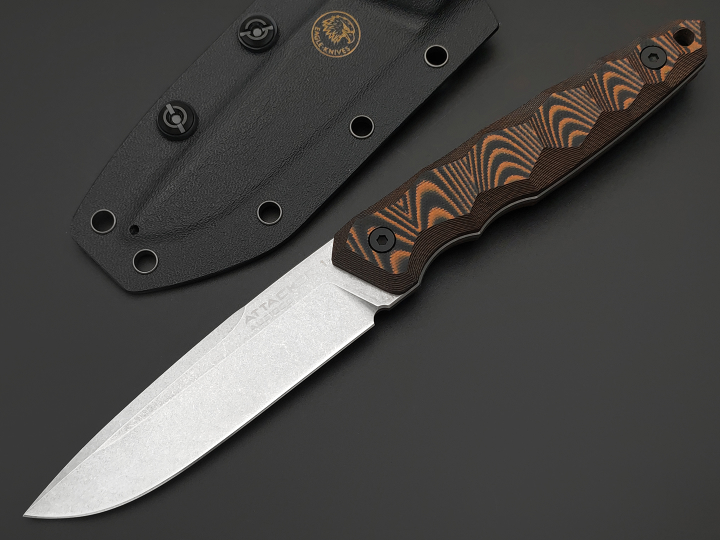 Eagle Knives нож Attacker 1 сталь Aus10Co stonewash, рукоять G10 black & orange, ножны Kydex