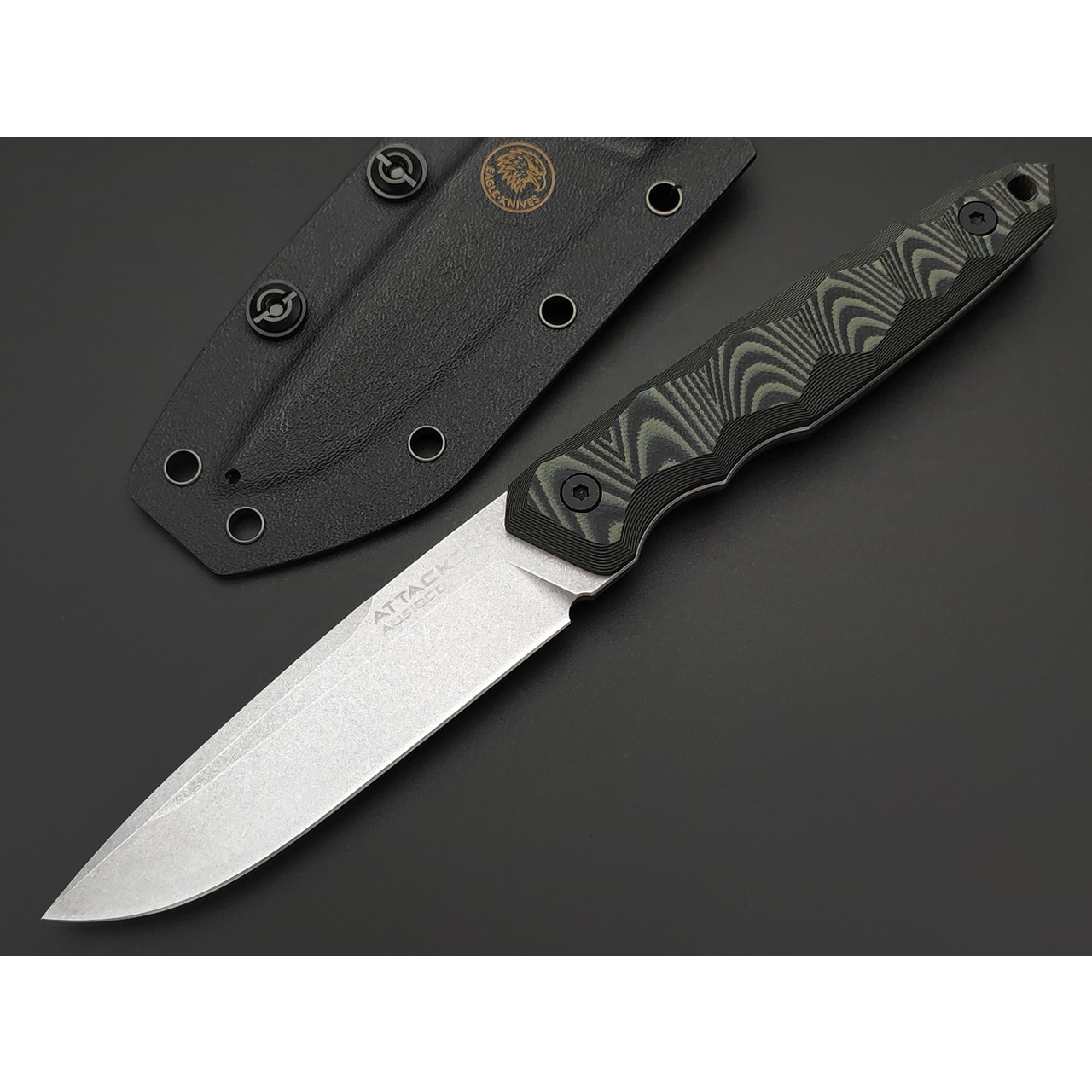 Eagle Knives нож Attacker 1 сталь Aus10Co стоунвош, рукоять G10 black & green, ножны Kydex