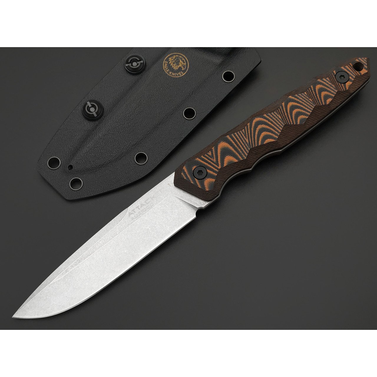 Eagle Knives нож Attacker 1 сталь Aus10Co стоунвош, рукоять G10 black & orange, ножны Kydex