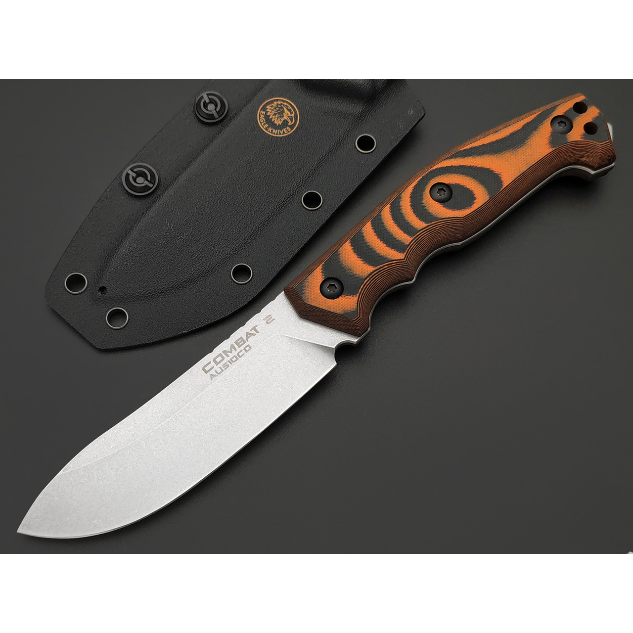 Eagle Knives нож Combat 2 сталь Aus10Co стоунвош, рукоять G10 black & orange, ножны Kydex
