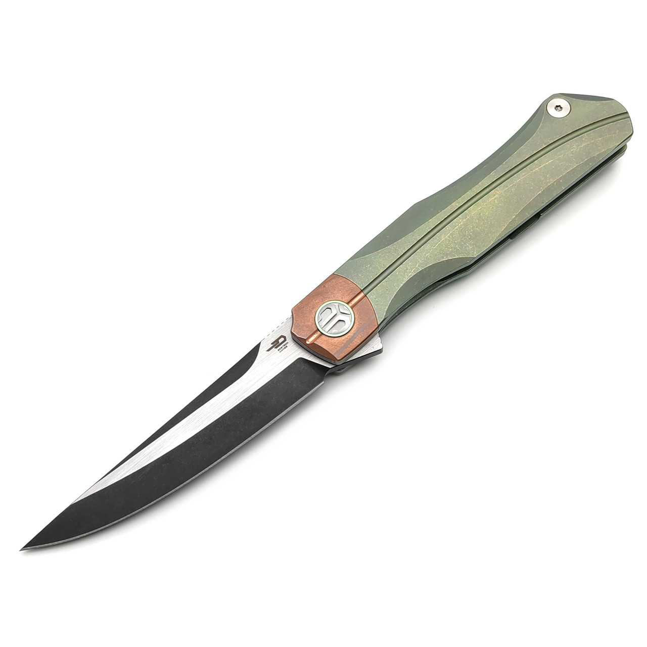 Нож Bestech Thyra Retro Green BT2106E сталь M390, рукоять Titanium, copper