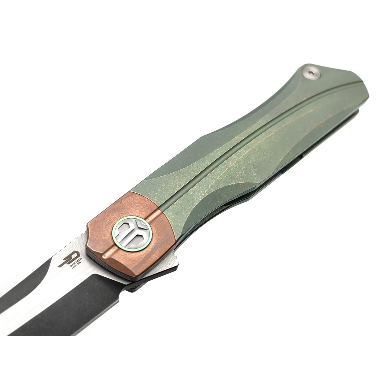 Нож Bestech Thyra Retro Green BT2106E сталь M390, рукоять Titanium, copper