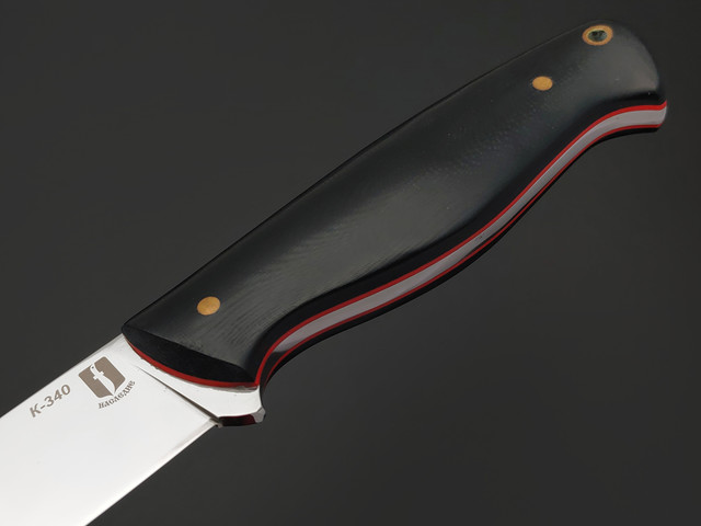 Наследие нож Волжский сталь K340, рукоять G10 black, пины латунь