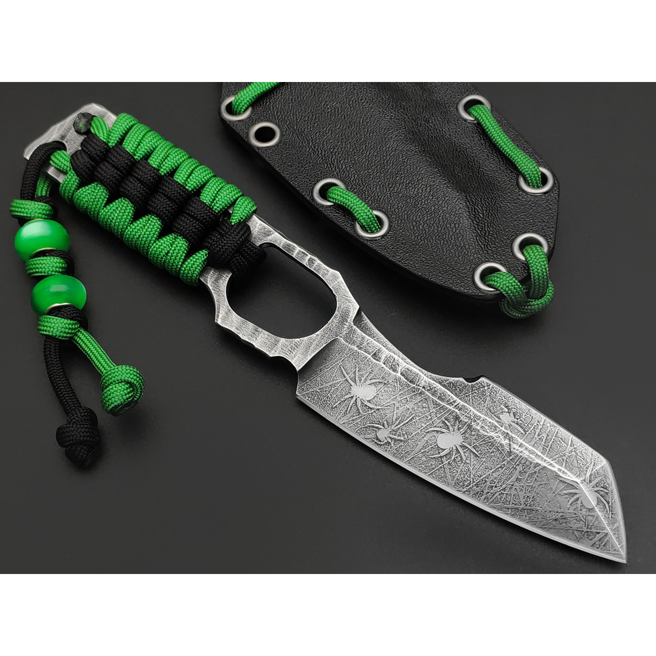 Волчий Век нож Карачун Light Edition Spiders сталь N690 WA художественное травление, Рукоять сталь, паракорд