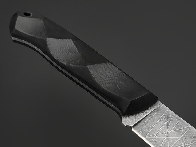 Волчий Век нож Рентген Mod. Custom сталь PGK WA травление Хаотик, Рукоять G10 black, пины карбон