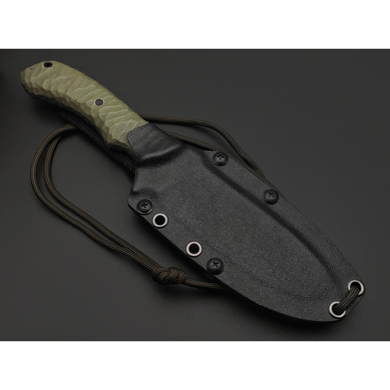 Волчий Век нож Chopper Custom сталь N690 WA травление Хаотик, Рукоять G10 olive, пины карбон