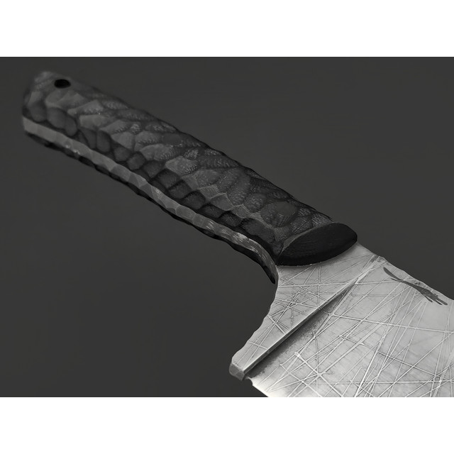Волчий Век нож Бугай Custom сталь N690 WA художественное травление, Рукоять G10 black, пины карбон