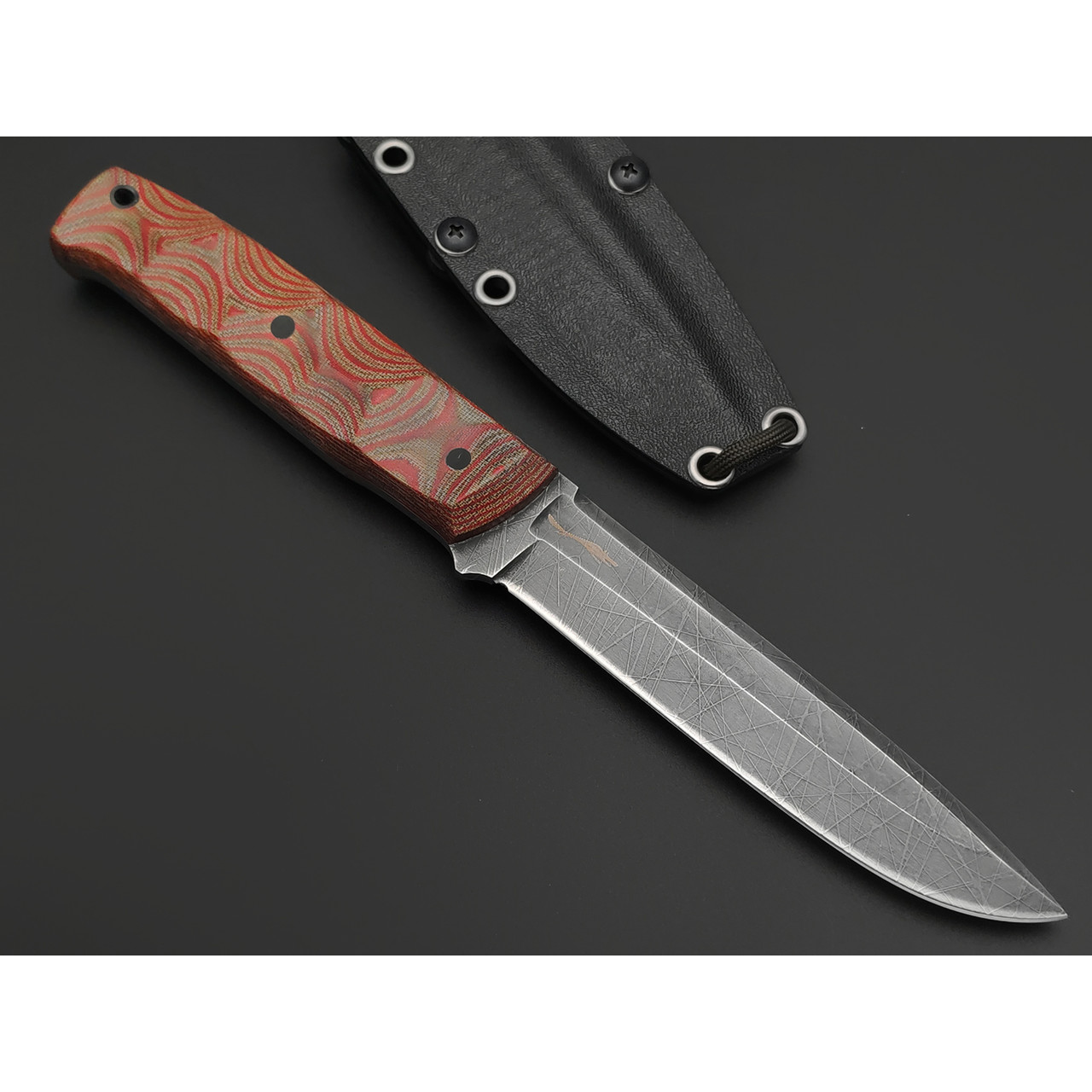 Волчий Век нож Wolfkniven Custom сталь N690 WA травление Хаотик, Рукоять микарта, пины карбон