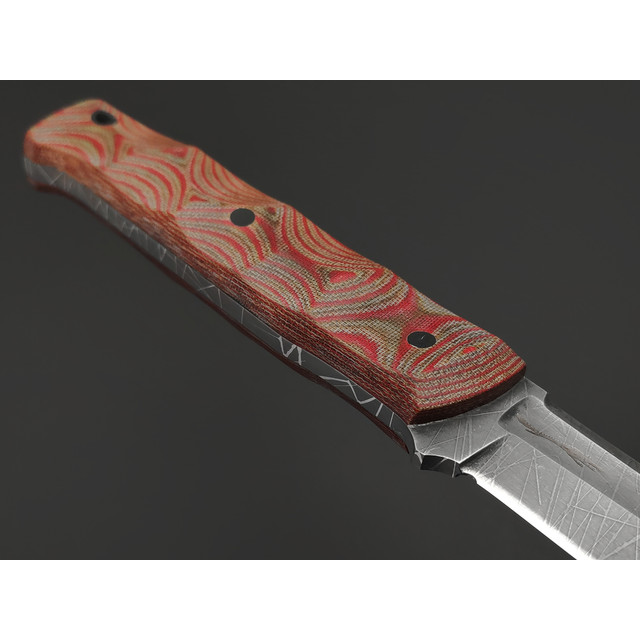 Волчий Век нож Wolfkniven Custom сталь N690 WA травление Хаотик, Рукоять микарта, пины карбон