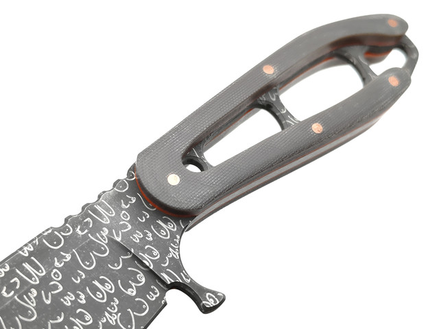 1-й Цех нож Сиськи сталь 440C узор, рукоять Micarta grey & orange