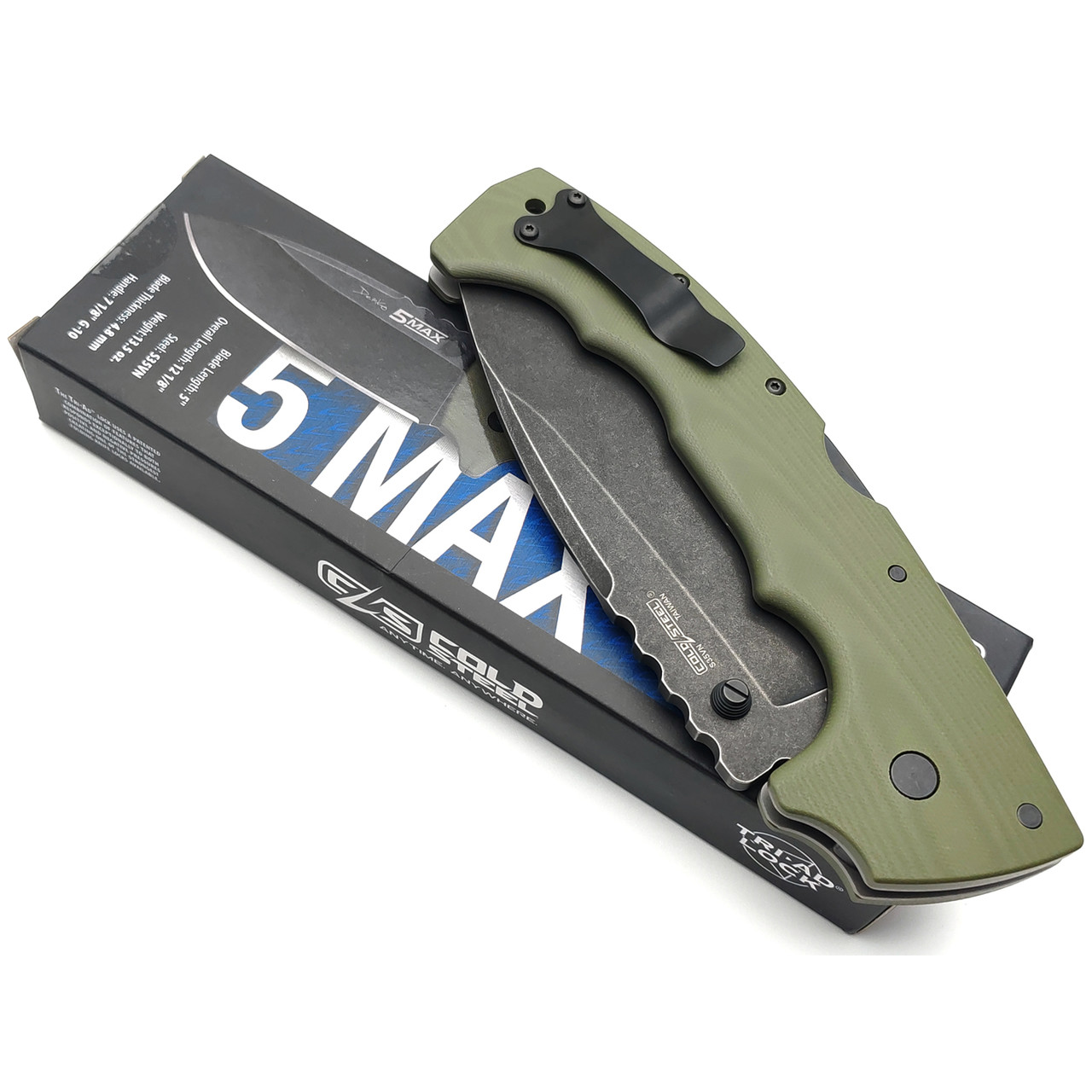 Нож Cold Steel 5-Max FL-50MAX сталь S35VN блэквош, рукоять G10 olive