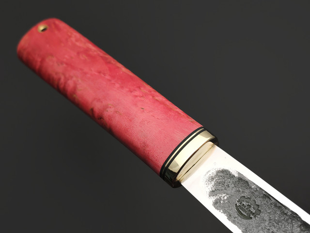 Товарищество Завьялова кованый нож Якутский-М сталь K340, рукоять Стабилизированное дерево красное, латунь, G10 black