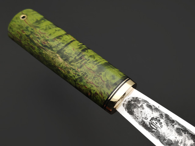 Товарищество Завьялова кованый нож Якутский-БШ сталь К340, рукоять Стабилизированное дерево зеленое, латунь