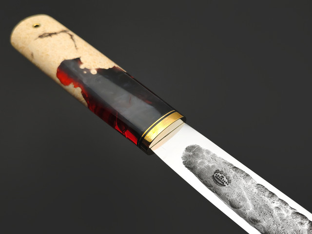 Товарищество Завьялова кованый нож Якутский Гигант сталь K340, рукоять Гибрид дерева и акрила, латунь, G10 black
