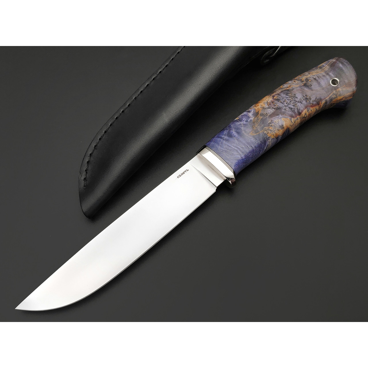 Кметь нож КМ-021 Консул сталь M390, Рукоять кап клёна, мельхиор