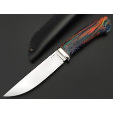 Кметь нож КМ-027 Клык сталь M398, Рукоять микарта хаотик, мельхиор