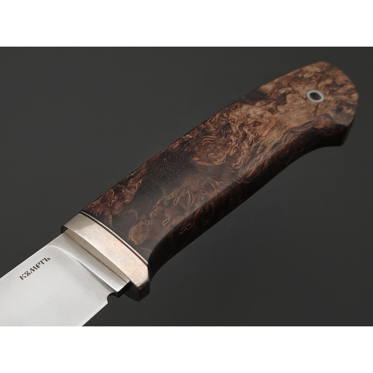 Кметь нож КМ-016 Клык Мини сталь M390, Рукоять карельская берёза, мельхиор
