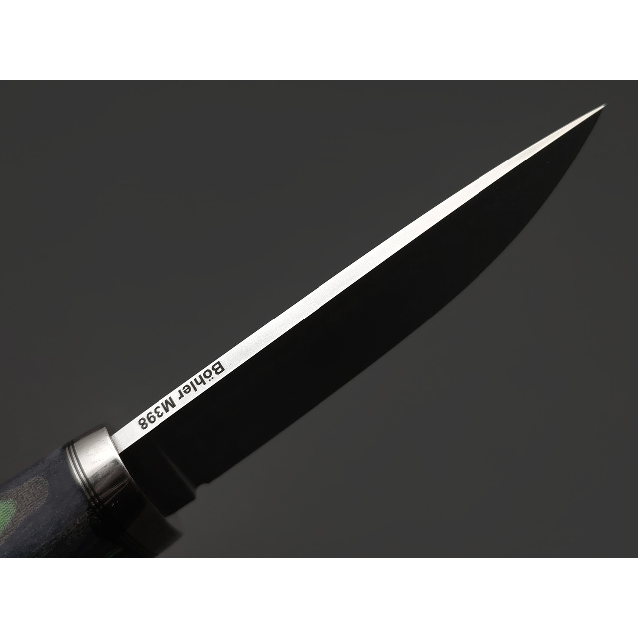 Кметь нож КМ-032 Кроха сталь M398, Рукоять микарта хаотик, мельхиор