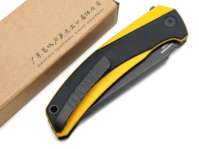 TuoTown складной нож Loong сталь T10S, рукоять G10 black & yellow, Titanium TC4