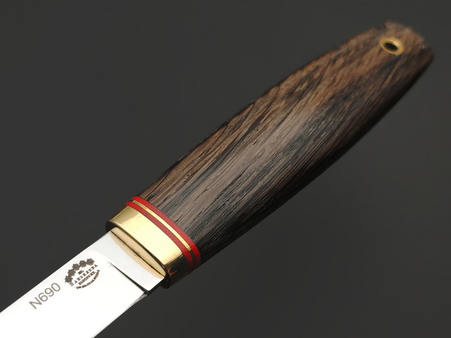 Товарищество Завьялова нож Маус сталь N690, рукоять Морёный дуб, латунь, G10 red