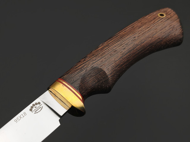 Товарищество Завьялова нож Лесник сталь 95Х18, рукоять Дерево венге, латунь, G10 Red