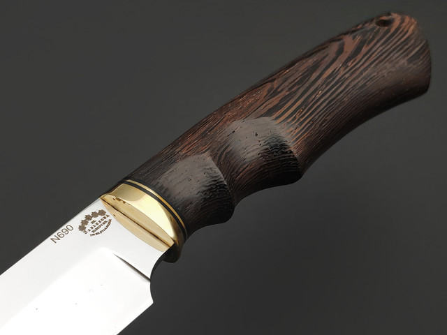 Товарищество Завьялова нож Гном сталь N690, рукоять Дерево венге, латунь, G10