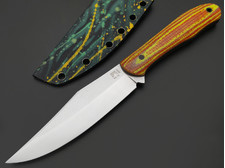 BRK нож Корюшка XL сталь VG-10 satin, Рукоять micarta neon yellow & red, G10