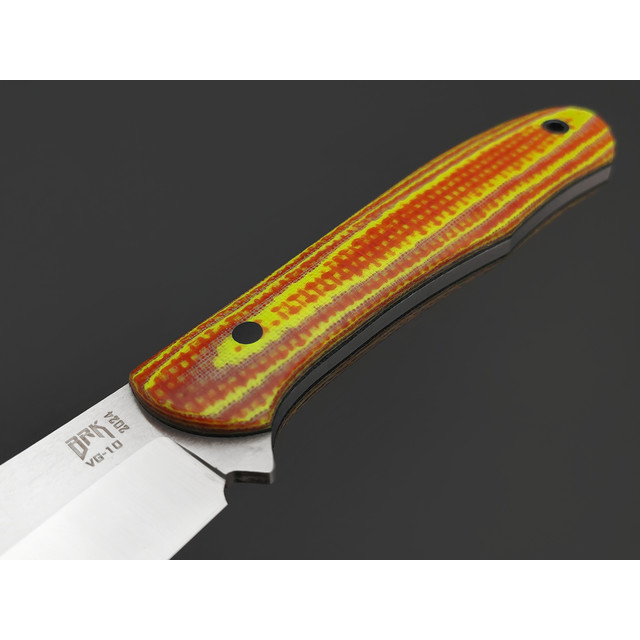 BRK нож Корюшка XL сталь VG-10 satin, Рукоять micarta neon yellow & red, G10