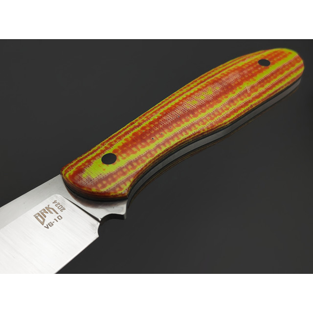 BRK нож Корюшка сталь VG-10 satin, Рукоять micarta neon yellow & red, G10