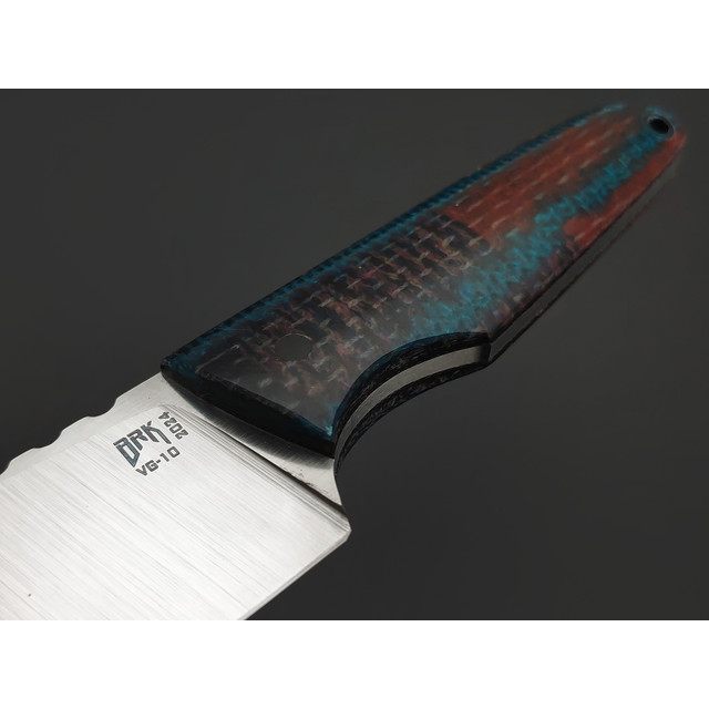 BRK нож Пельмень сталь VG-10 satin, Рукоять micarta cyan & red, G10