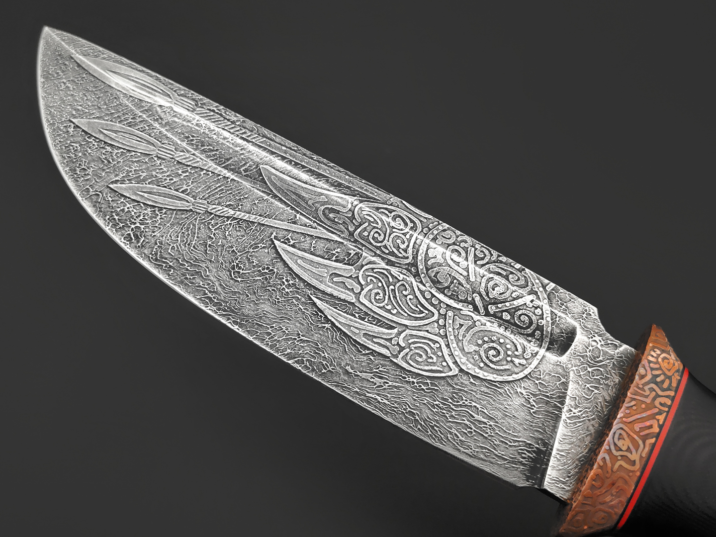 Волчий Век нож Big Orс Knife Custom сталь PGK WA художественное травление, Рукоять G10, медь