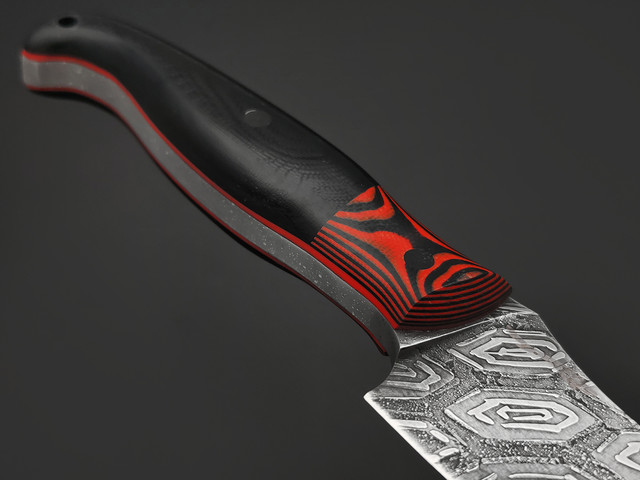 Волчий Век нож Беркем Малый Custom сталь 95Х18 WA художественное травление, Рукоять G10, пины карбон