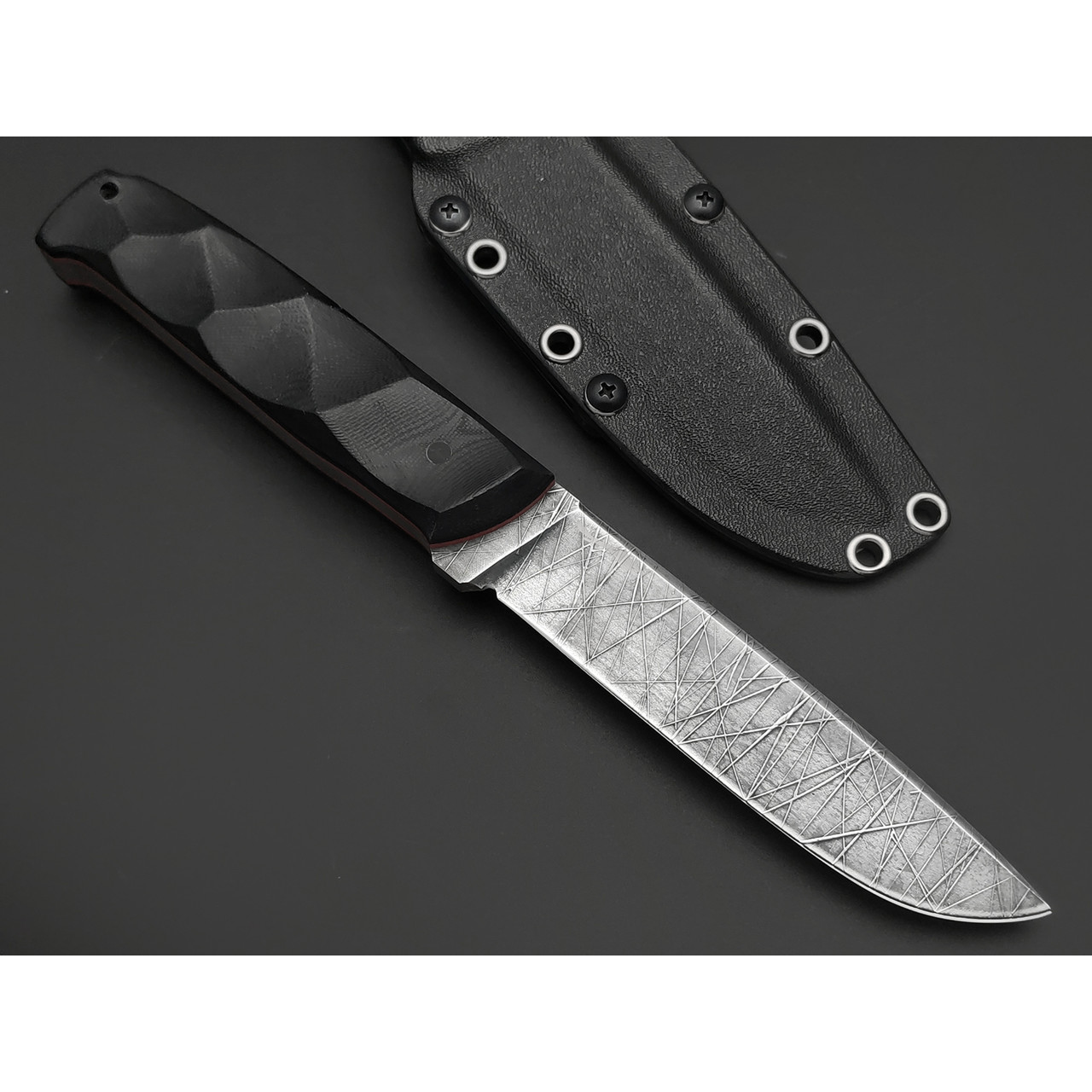 Волчий Век нож Wolfkniven Custom сталь 95Х18 WA травление Хаотик, Рукоять G10, пины карбон