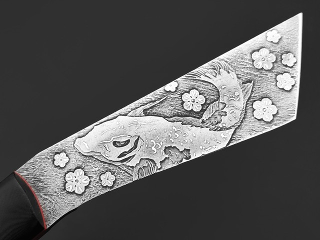 Волчий Век нож НДК 17 Custom сталь 95Х18 WA художественное травление, Рукоять G10, авторский пин