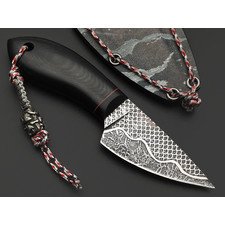 Волчий Век нож МасичЬка Custom сталь N690 WA художественное травление, Рукоять микарта, карбон
