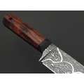 Волчий Век нож Сантоку Custom EDC сталь Niolox WA художественное травление, Рукоять айронвуд, карбон
