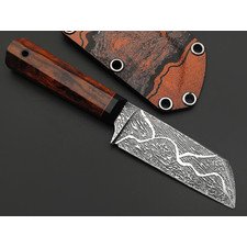 Волчий Век нож Сантоку Custom EDC сталь Niolox WA художественное травление, Рукоять айронвуд, карбон