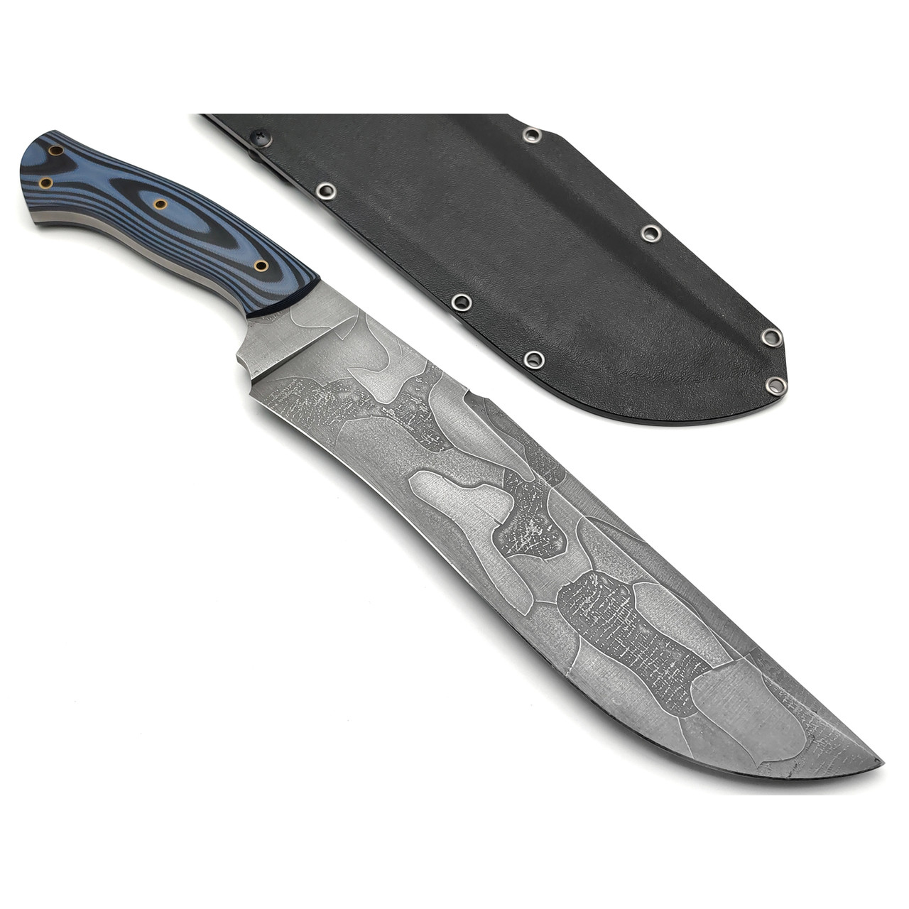 Дмитрий Болбат нож Тесак сталь 95Х18 худ. травление, рукоять G10 black & blue