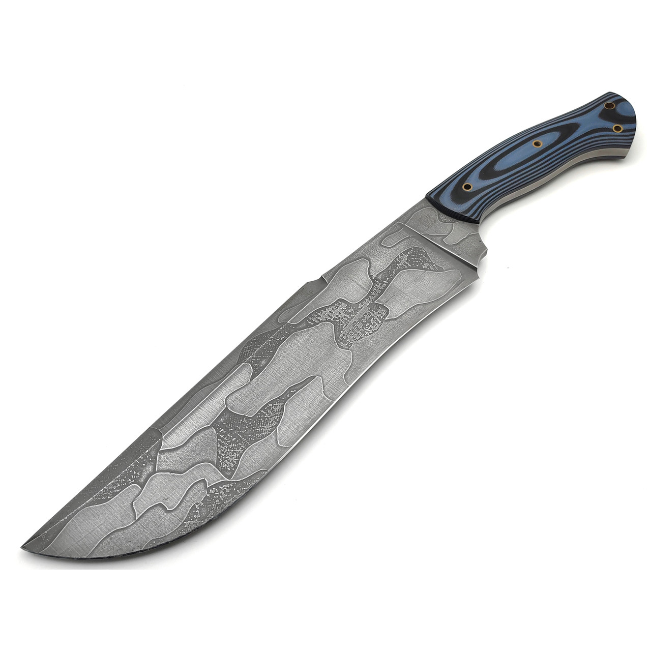 Дмитрий Болбат нож Тесак сталь 95Х18 худ. травление, рукоять G10 black & blue